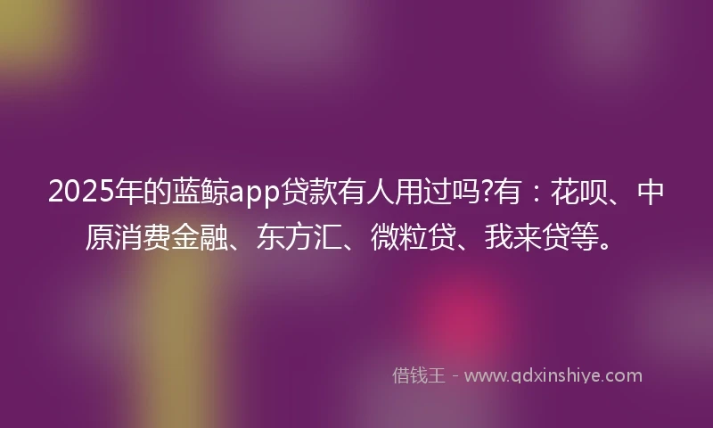 2025年的蓝鲸app贷款有人用过吗?有：花呗、中原消费金融、东方汇、微粒贷、我来贷等。