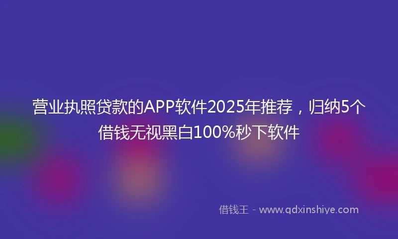 营业执照贷款的APP软件2025年推荐，归纳5个借钱无视黑白100%秒下软件