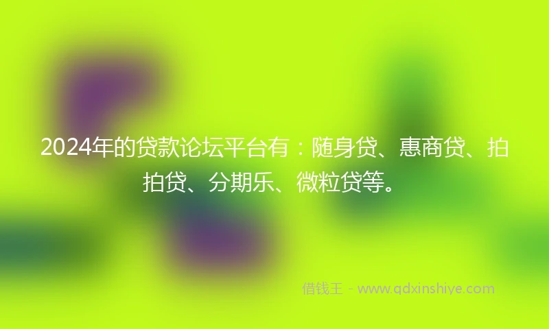 2024年的贷款论坛平台有：随身贷、惠商贷、拍拍贷、分期乐、微粒贷等。