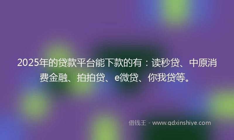 2025年的贷款平台能下款的有：读秒贷、中原消费金融、拍拍贷、e微贷、你我贷等。