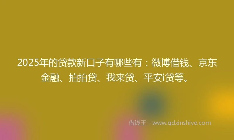 2025年的贷款新口子有哪些有：微博借钱、京东金融、拍拍贷、我来贷、平安i贷等。