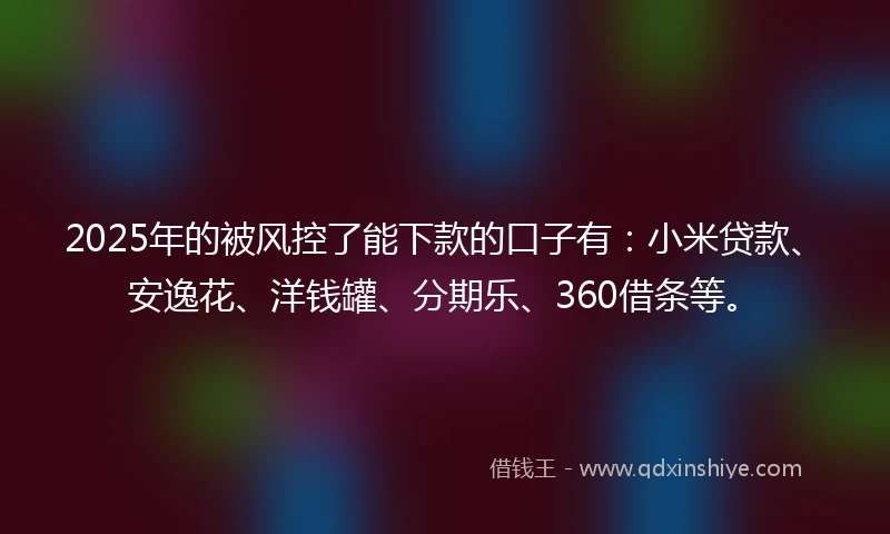 2025年的被风控了能下款的口子有：小米贷款、安逸花、洋钱罐、分期乐、360借条等。
