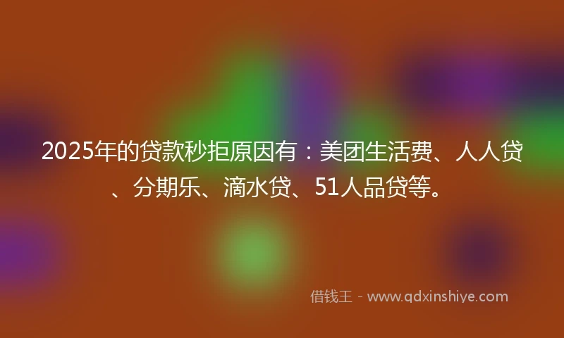 2025年的贷款秒拒原因有：美团生活费、人人贷、分期乐、滴水贷、51人品贷等。