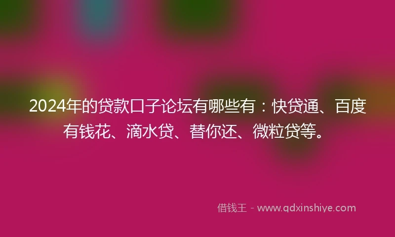 2024年的贷款口子论坛有哪些有：快贷通、百度有钱花、滴水贷、替你还、微粒贷等。