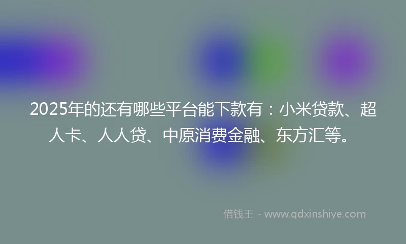 2025年的还有哪些平台能下款有：小米贷款、超人卡、人人贷、中原消费金融、东方汇等。
