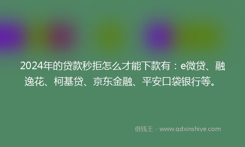 2024年的贷款秒拒怎么才能下款有：e微贷、融逸花、柯基贷、京东金融、平安口袋银行等。