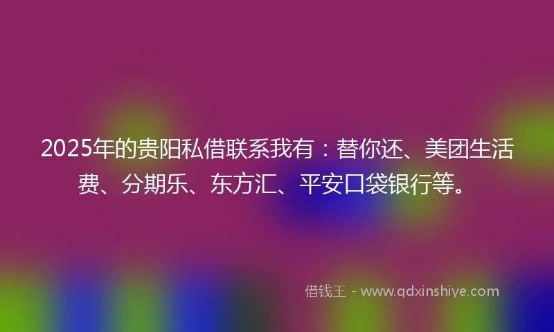 2025年的贵阳私借联系我有：替你还、美团生活费、分期乐、东方汇、平安口袋银行等。