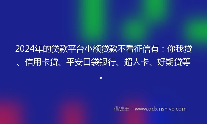 2024年的贷款平台小额贷款不看征信有：你我贷、信用卡贷、平安口袋银行、超人卡、好期贷等。