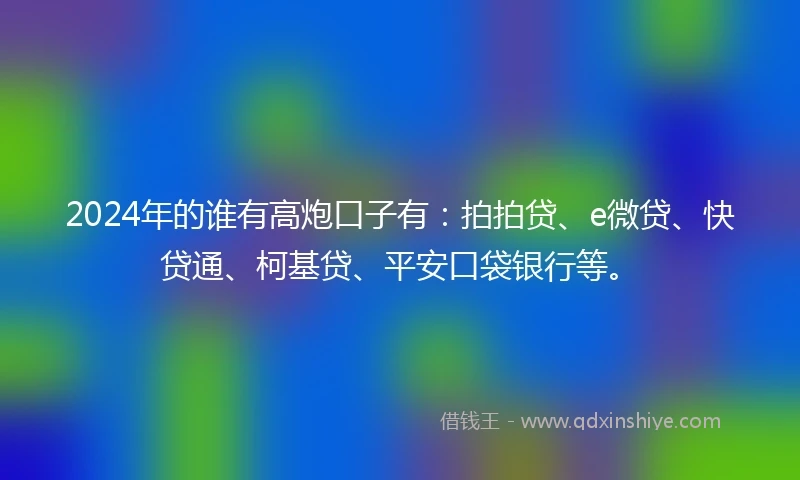 2024年的谁有高炮口子有：拍拍贷、e微贷、快贷通、柯基贷、平安口袋银行等。