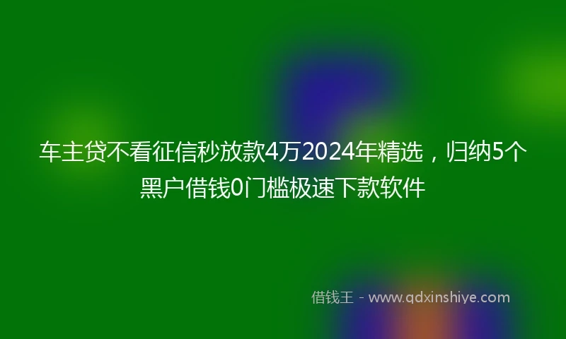 车主贷不看征信秒放款4万2024年精选，归纳5个黑户借钱0门槛极速下款软件