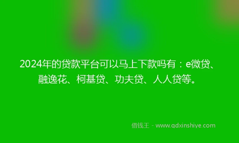 2024年的贷款平台可以马上下款吗有：e微贷、融逸花、柯基贷、功夫贷、人人贷等。