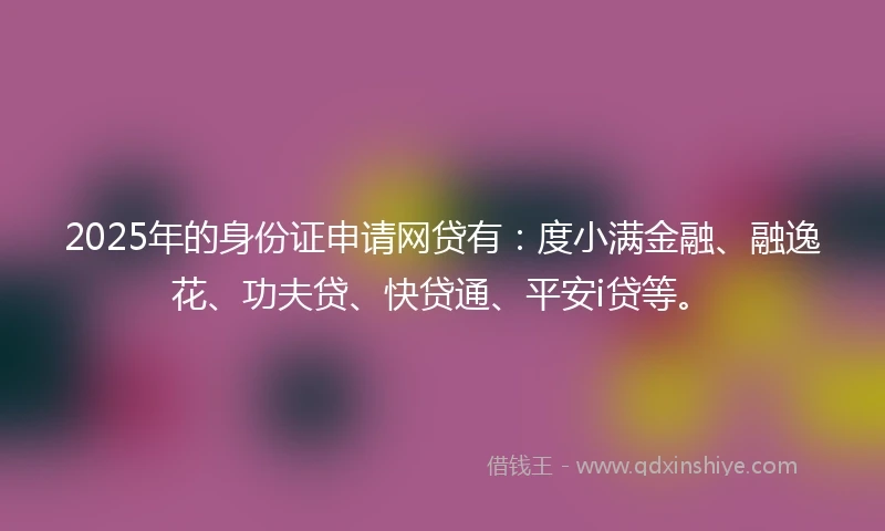 2025年的身份证申请网贷有：度小满金融、融逸花、功夫贷、快贷通、平安i贷等。