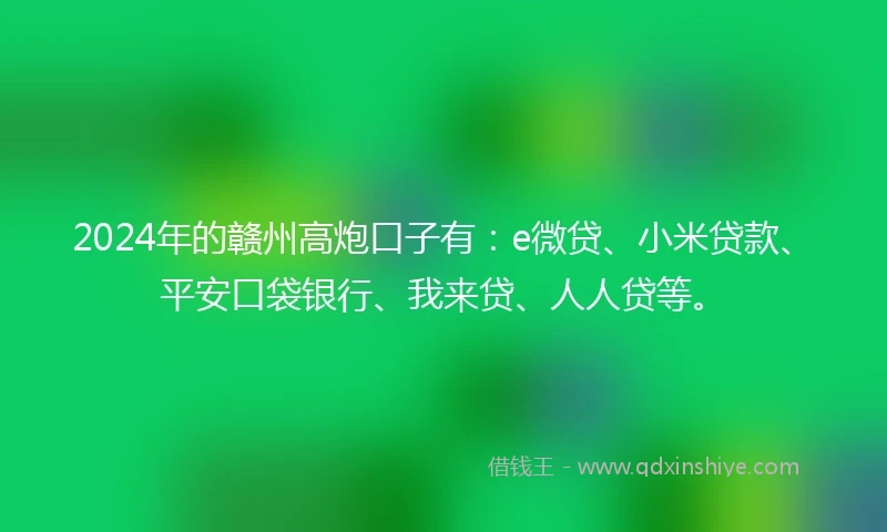 2024年的赣州高炮口子有：e微贷、小米贷款、平安口袋银行、我来贷、人人贷等。