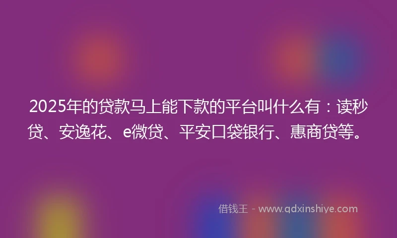 2025年的贷款马上能下款的平台叫什么有：读秒贷、安逸花、e微贷、平安口袋银行、惠商贷等。