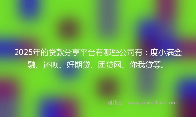 2025年的贷款分享平台有哪些公司有：度小满金融、还呗、好期贷、团贷网、你我贷等。