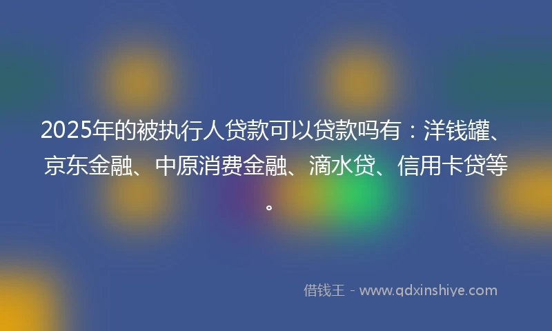 2025年的被执行人贷款可以贷款吗有：洋钱罐、京东金融、中原消费金融、滴水贷、信用卡贷等。