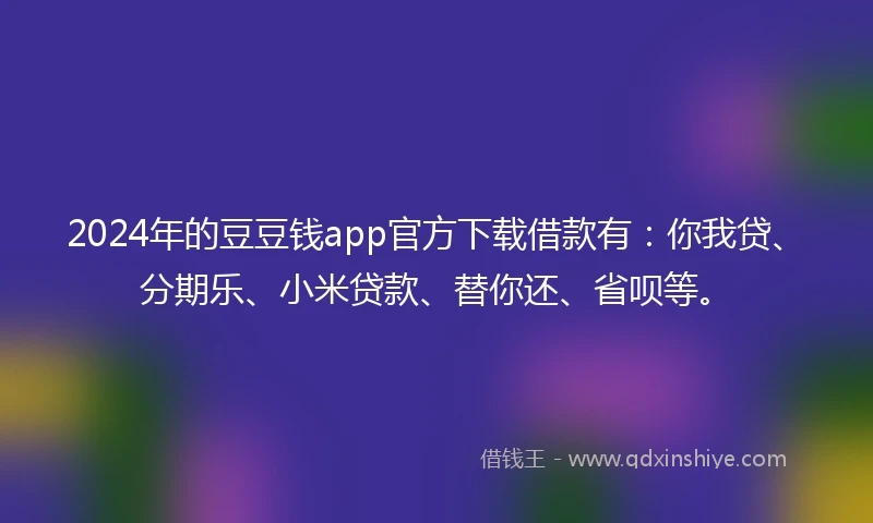 2024年的豆豆钱app官方下载借款有：你我贷、分期乐、小米贷款、替你还、省呗等。