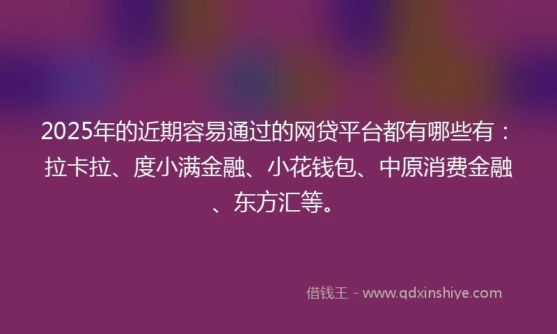 2025年的近期容易通过的网贷平台都有哪些有：拉卡拉、度小满金融、小花钱包、中原消费金融、东方汇等。