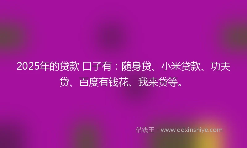 2025年的贷款 口子有：随身贷、小米贷款、功夫贷、百度有钱花、我来贷等。