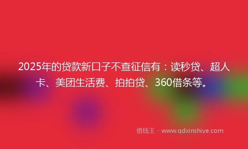 2025年的贷款新口子不查征信有：读秒贷、超人卡、美团生活费、拍拍贷、360借条等。