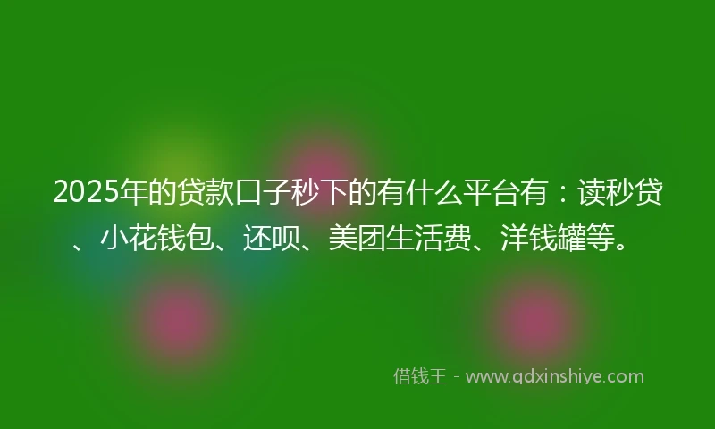 2025年的贷款口子秒下的有什么平台有：读秒贷、小花钱包、还呗、美团生活费、洋钱罐等。
