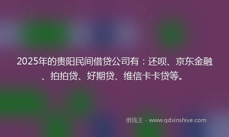 2025年的贵阳民间借贷公司有：还呗、京东金融、拍拍贷、好期贷、维信卡卡贷等。