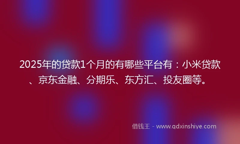 2025年的贷款1个月的有哪些平台有：小米贷款、京东金融、分期乐、东方汇、投友圈等。