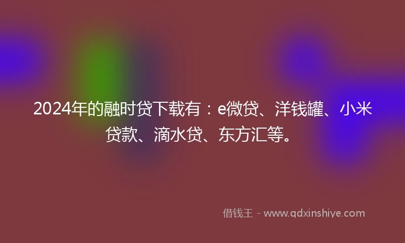 2024年的融时贷下载有：e微贷、洋钱罐、小米贷款、滴水贷、东方汇等。