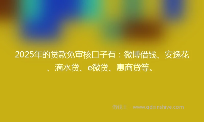 2025年的贷款免审核口子有：微博借钱、安逸花、滴水贷、e微贷、惠商贷等。
