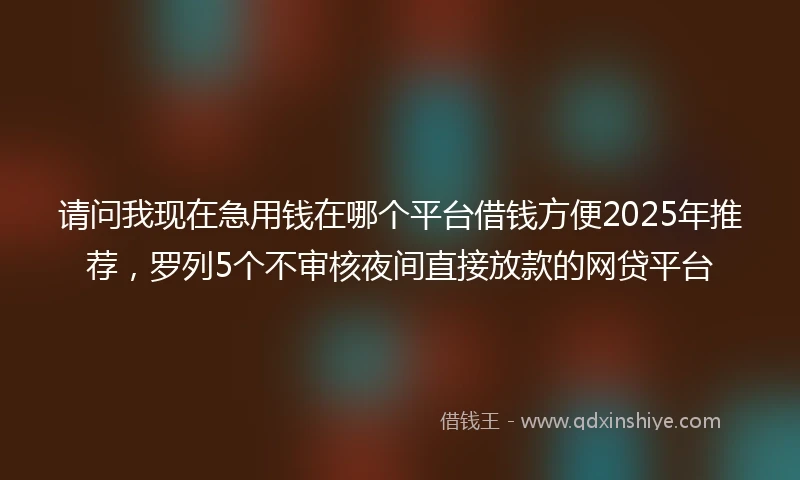 请问我现在急用钱在哪个平台借钱方便2025年推荐，罗列5个不审核夜间直接放款的网贷平台