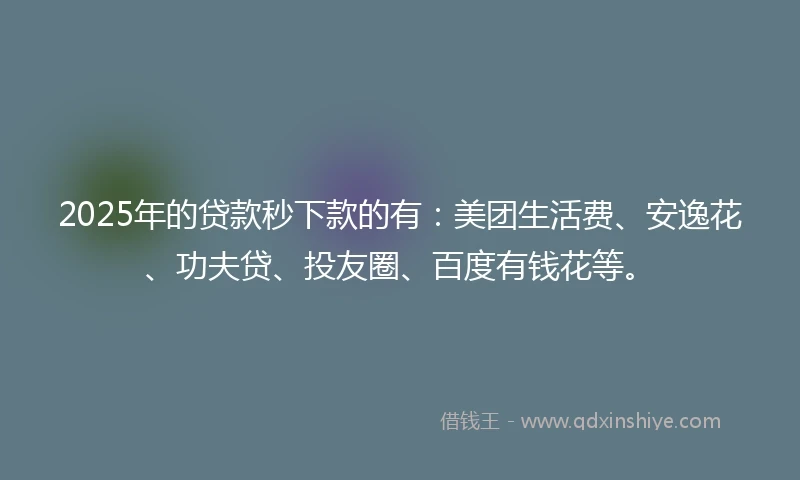 2025年的贷款秒下款的有：美团生活费、安逸花、功夫贷、投友圈、百度有钱花等。