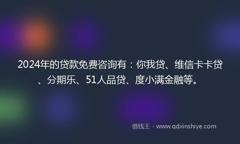 2024年的贷款免费咨询有：你我贷、维信卡卡贷、分期乐、51人品贷、度小满金融等。
