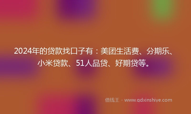2024年的贷款找口子有：美团生活费、分期乐、小米贷款、51人品贷、好期贷等。