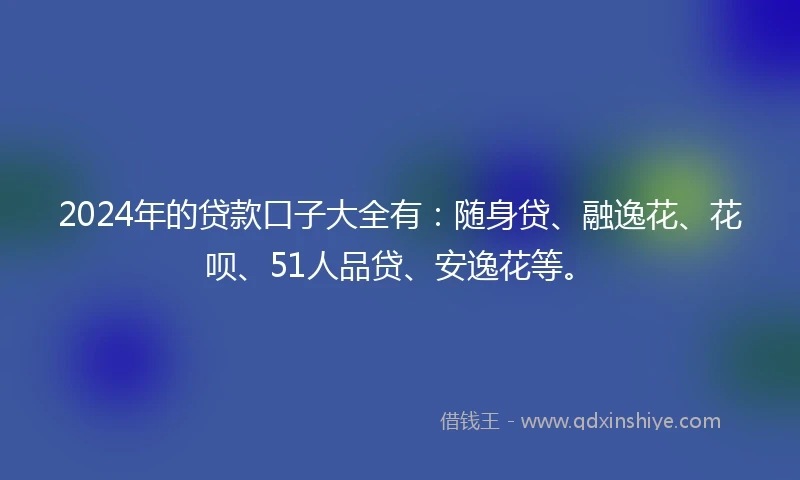 2024年的贷款口子大全有：随身贷、融逸花、花呗、51人品贷、安逸花等。