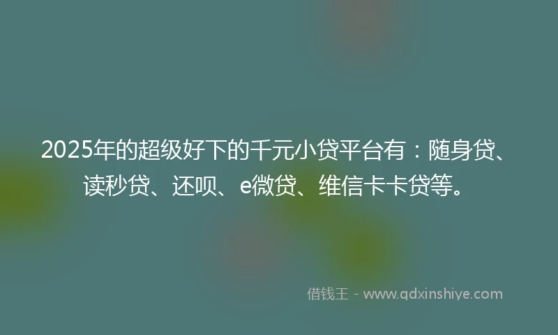 2025年的超级好下的千元小贷平台有：随身贷、读秒贷、还呗、e微贷、维信卡卡贷等。
