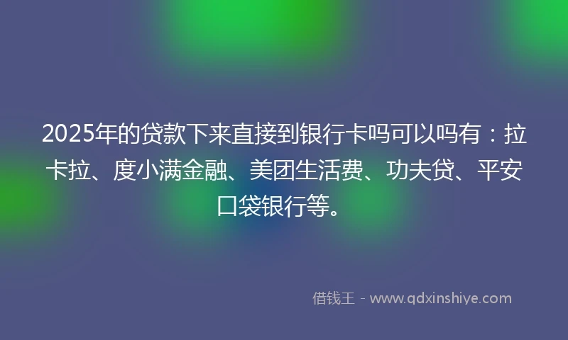 2025年的贷款下来直接到银行卡吗可以吗有：拉卡拉、度小满金融、美团生活费、功夫贷、平安口袋银行等。