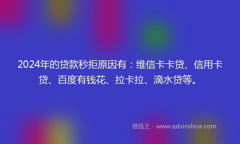 2024年的贷款秒拒原因有：维信卡卡贷、信用卡贷、百度有钱花、拉卡拉、滴水贷等。