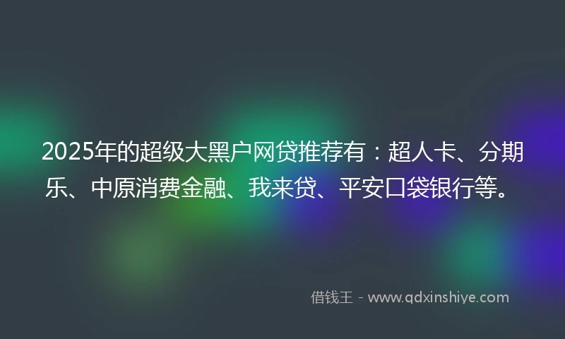 2025年的超级大黑户网贷推荐有：超人卡、分期乐、中原消费金融、我来贷、平安口袋银行等。