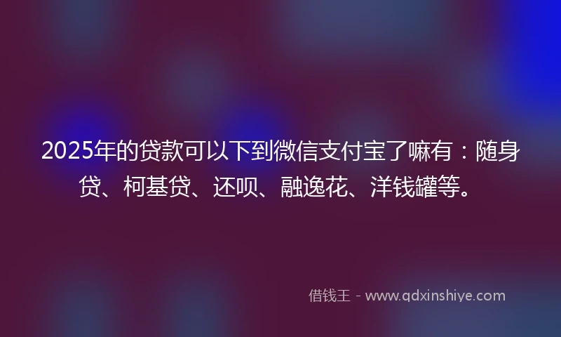 2025年的贷款可以下到微信支付宝了嘛有：随身贷、柯基贷、还呗、融逸花、洋钱罐等。