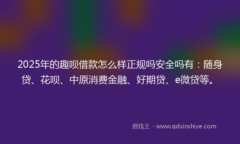 2025年的趣呗借款怎么样正规吗安全吗有：随身贷、花呗、中原消费金融、好期贷、e微贷等。