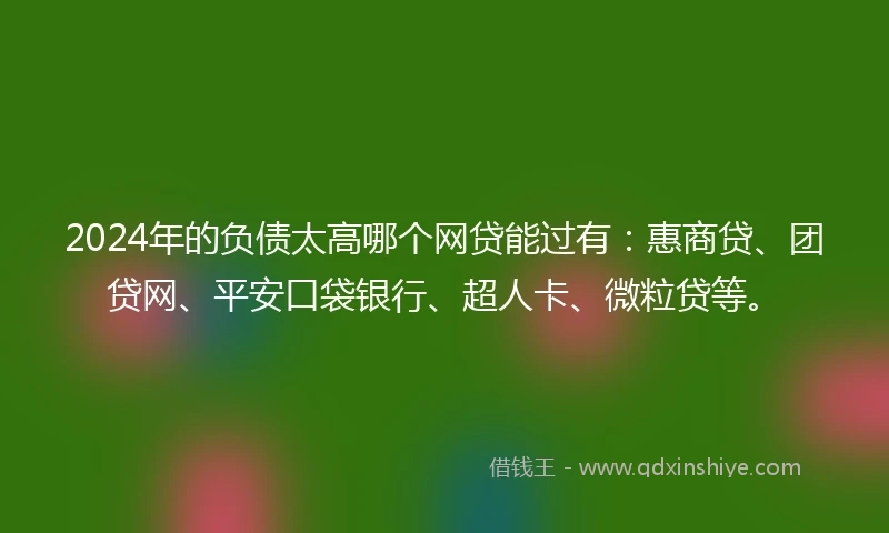 2024年的负债太高哪个网贷能过有：惠商贷、团贷网、平安口袋银行、超人卡、微粒贷等。