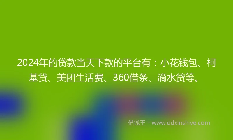 2024年的贷款当天下款的平台有：小花钱包、柯基贷、美团生活费、360借条、滴水贷等。