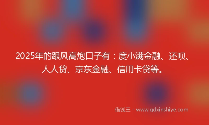2025年的跟风高炮口子有：度小满金融、还呗、人人贷、京东金融、信用卡贷等。