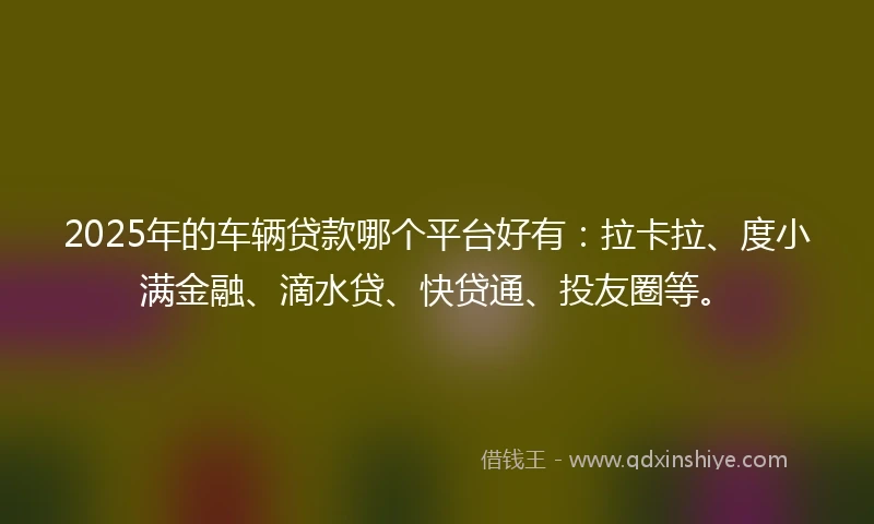 2025年的车辆贷款哪个平台好有：拉卡拉、度小满金融、滴水贷、快贷通、投友圈等。