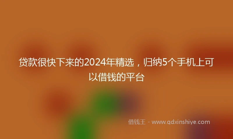 贷款很快下来的2024年精选，归纳5个手机上可以借钱的平台