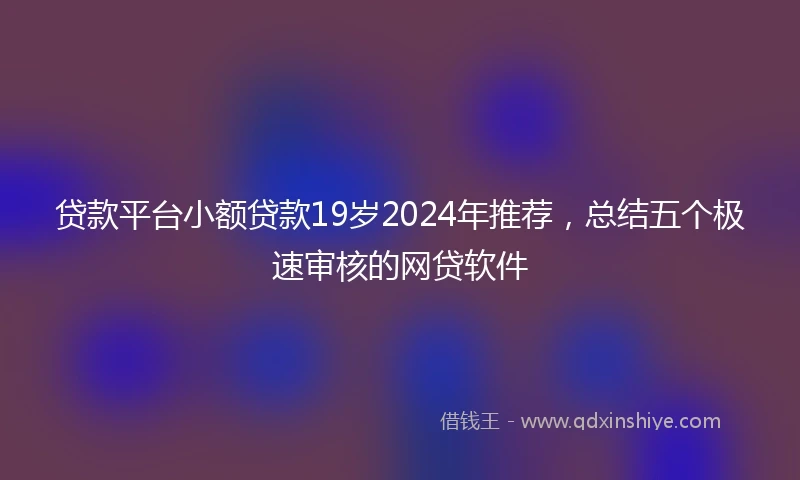贷款平台小额贷款19岁2024年推荐，总结五个极速审核的网贷软件