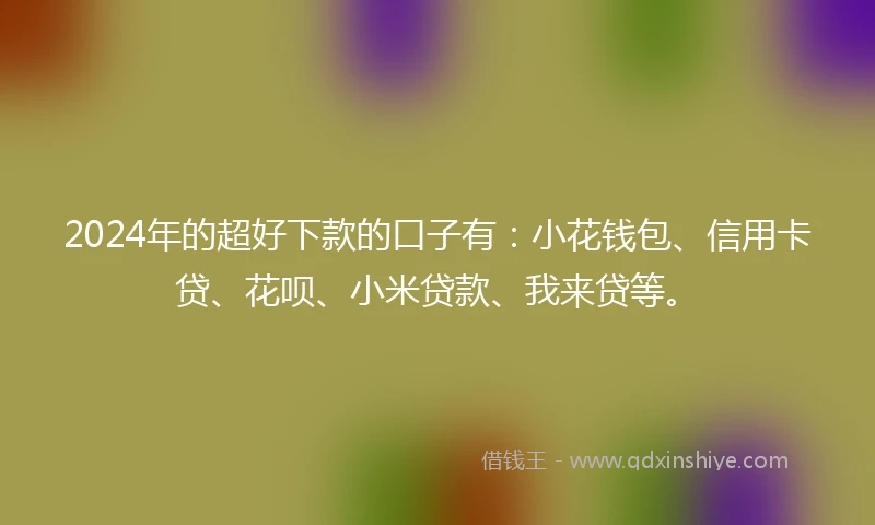 2024年的超好下款的口子有：小花钱包、信用卡贷、花呗、小米贷款、我来贷等。