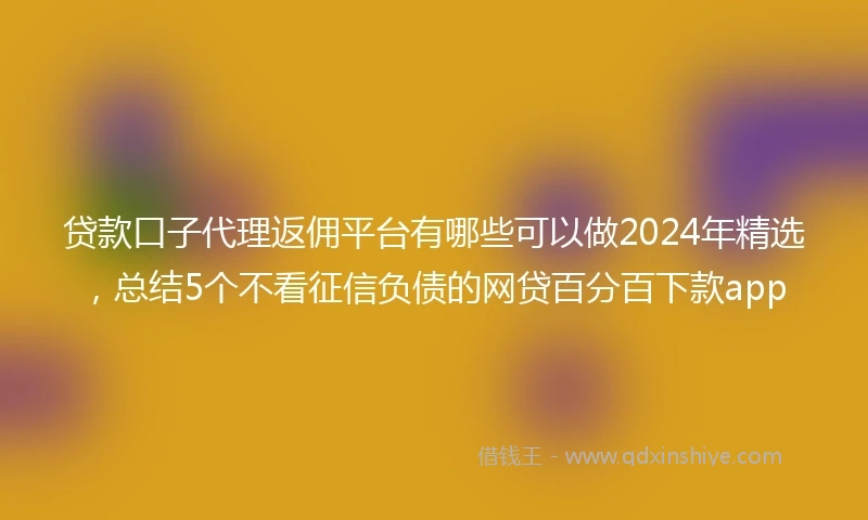 贷款口子代理返佣平台有哪些可以做2024年精选，总结5个不看征信负债的网贷百分百下款app