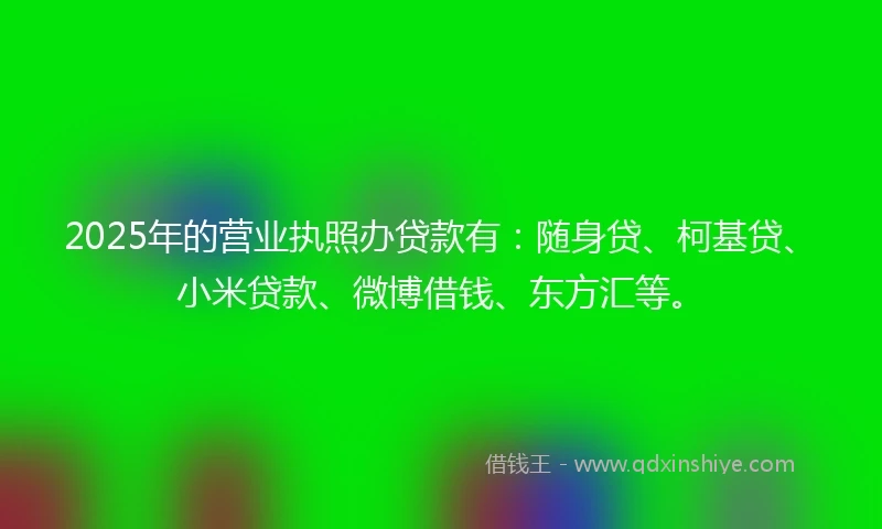 2025年的营业执照办贷款有：随身贷、柯基贷、小米贷款、微博借钱、东方汇等。