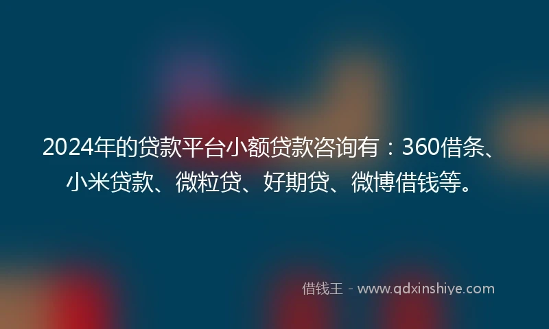 2024年的贷款平台小额贷款咨询有：360借条、小米贷款、微粒贷、好期贷、微博借钱等。